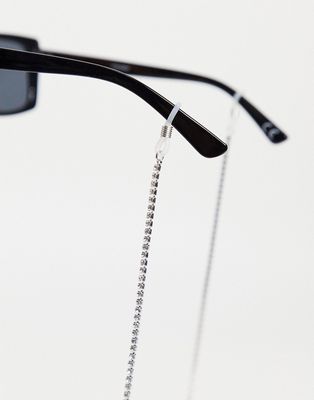 PIECES rhinestone sunglasses chain in silver