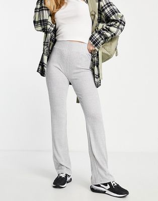Pieces ribbed high waisted flared pants in gray