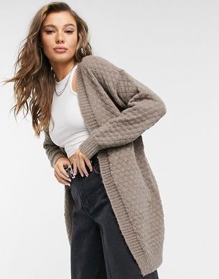 Pieces rosa longline knit oversized cardigan in taupe gray-Grey