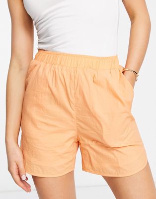 Pieces ruched waist shorts in orange - part of a set
