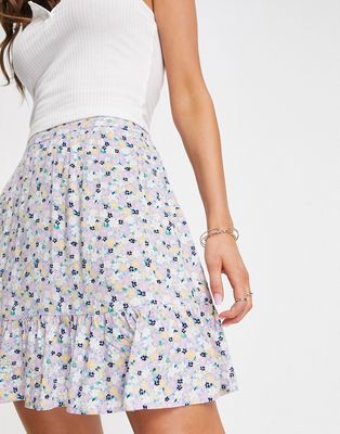 Pieces ruffle hem mini skirt in ditsy floral-Multi