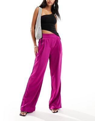 Pieces satin wide leg pants in pink