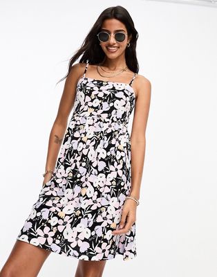Pieces sleeveless mini dress in black ditsy floral