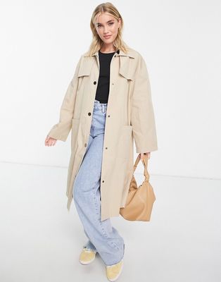 Pieces sonni longline trench in beige-Neutral
