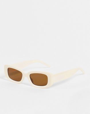 Pieces square sunglasses in cream-White