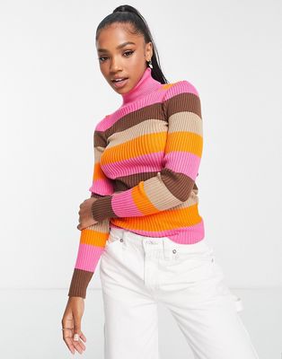 Pieces Suna high neck striped knit sweater in multi