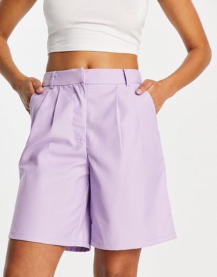 Pieces tailored longline shorts in lilac - part of a set-Purple