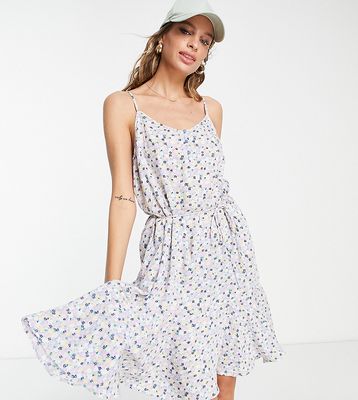 Pieces Tall button front mini slip dress in blue ditsy floral-Multi