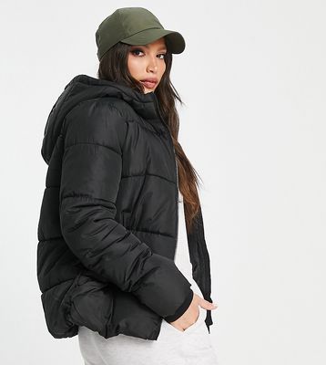 Pieces Tall hooded padded jacket in black
