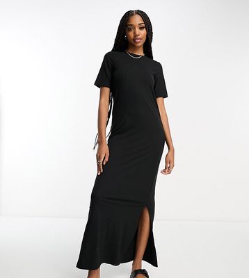 Pieces Tall ribbed maxi t-shirt dress in black