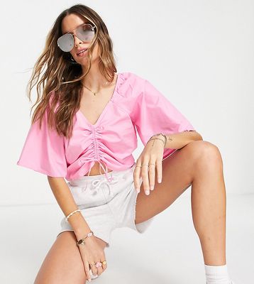 Pieces Tall wide sleeve ruched top in pink