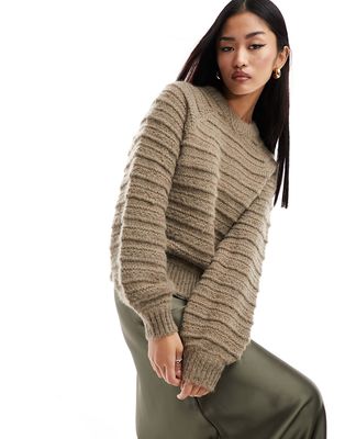 Pieces textured stripe sweater in brown