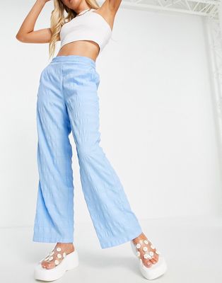 Pieces textured wide leg pants in blue - part of a set