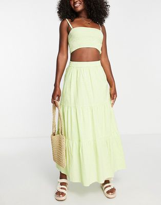 Pieces tiered maxi skirt in green gingham - part of a set
