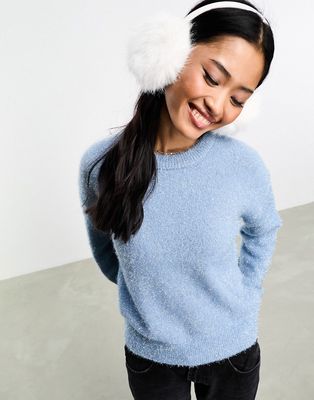 Pieces tinsel style Christmas sweater in baby blue