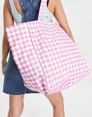 Pieces tote bag in pink gingham