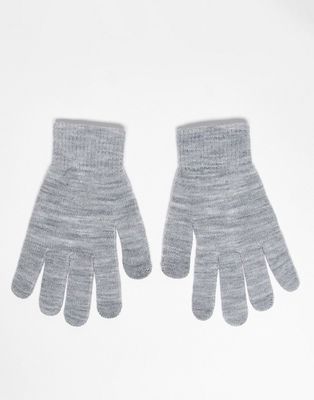 Pieces touch screen knit gloves in light gray