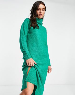 Pieces turtle neck knit midi dress in bright green