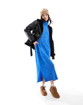 Pieces turtle neck maxi sweater dress in blue