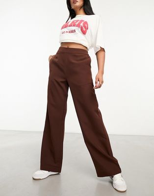 Pieces wide leg pants in chocolate-Brown