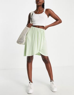 Pieces wrap front mini skirt in pale green