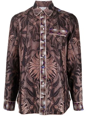Pierre-Louis Mascia abstract-leaf print silk shirt - Brown