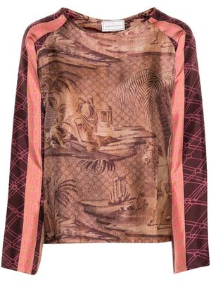 Pierre-Louis Mascia abstract-pattern print silk T-shirt - Pink