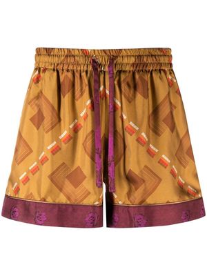 Pierre-Louis Mascia Aloe geometric-print silk shorts - Brown