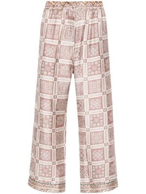 Pierre-Louis Mascia Aloe geometric-print silk trousers - Neutrals