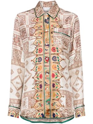 Pierre-Louis Mascia Aloe patterned silk shirt - Brown