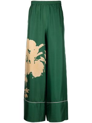 Pierre-Louis Mascia Cialda floral-print wide-leg silk trousers - Green