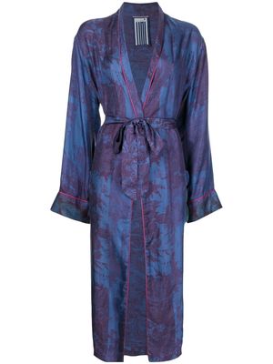 Pierre-Louis Mascia embroidered belted silk coat - Blue