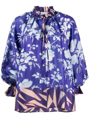 Pierre-Louis Mascia floral-print button-up silk shirt - Blue