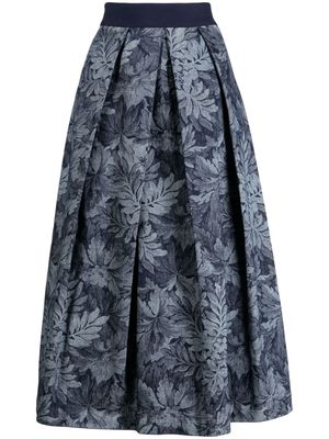 Pierre-Louis Mascia floral-print denim pleated skirt - Blue