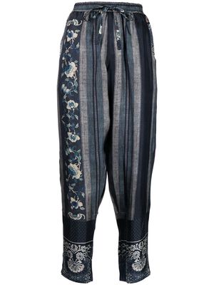 Pierre-Louis Mascia floral-print drawstring tapered trousers - Blue