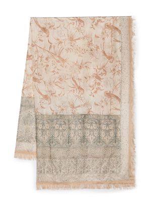 Pierre-Louis Mascia floral-print frayed-edge silk scarf - Neutrals