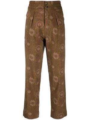 Pierre-Louis Mascia floral-print straight-leg cropped trousers - Brown