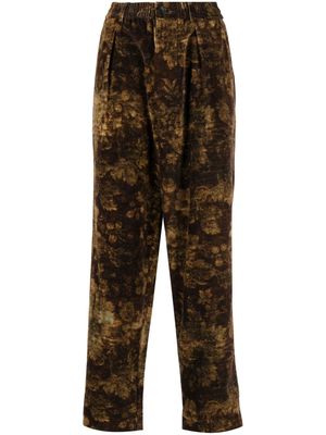 Pierre-Louis Mascia floral-print tapered velvet trousers - Brown