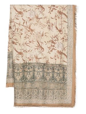 Pierre-Louis Mascia frayed-edge graphic-print silk scarf - Neutrals