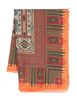 Pierre-Louis Mascia frayed-edge graphic-print silk scarf - Orange