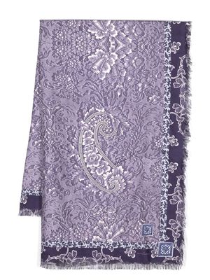 Pierre-Louis Mascia frayed-edge graphic-print silk scarf - Purple