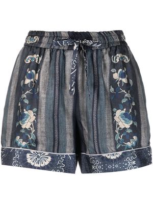 Pierre-Louis Mascia graphic floral print silk shorts - Blue