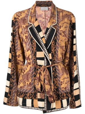 Pierre-Louis Mascia graphic-print belted silk blazer - Brown