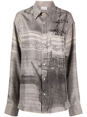 Pierre-Louis Mascia graphic-print long-sleeve shirt - Grey