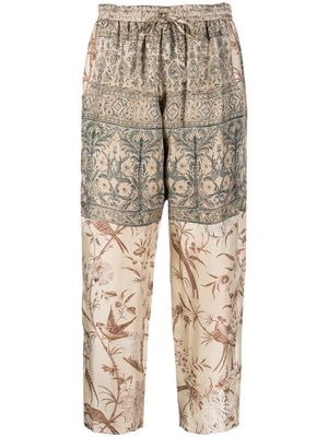 Pierre-Louis Mascia graphic-print silk cropped trousers - Neutrals
