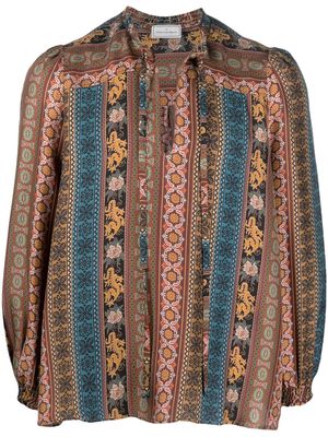 Pierre-Louis Mascia paisley-print panelled silk blouse - Brown