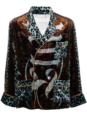 Pierre-Louis Mascia panel-printed double breasted blazer - Blue