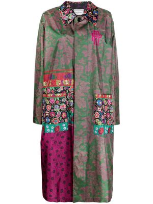 Pierre-Louis Mascia patchwork-print long silk coat - Green