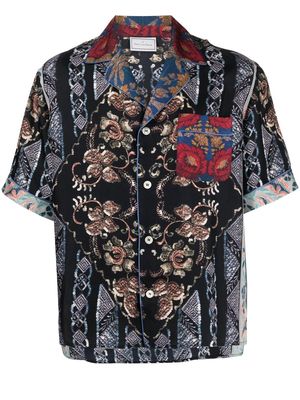 Pierre-Louis Mascia patterned short-sleeved silk shirt - Black
