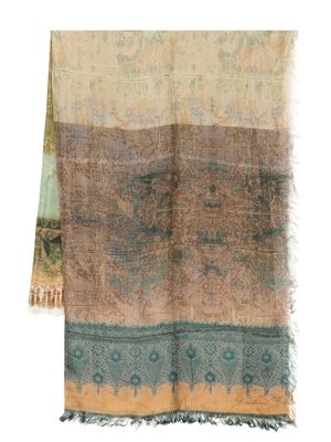 Pierre-Louis Mascia printed frayed silk scarf - Green